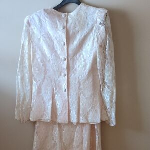 Light Pink 2 Piece Lace Dress Jacket And Skirt Fully Lined Except For Sleeves